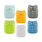 ALVABABY Unisex Double Rrows Of Snaps 6Pcs Pack Fitted Pocket Washable Adjustable Cloth Diaper With 2 Inserts Each (Netural Color)6Bm98