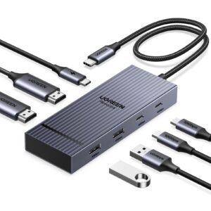 UGREEN USB C Docking Station Dual Monitor, 7-in-1 Aluminum Dock with 2 HDMI