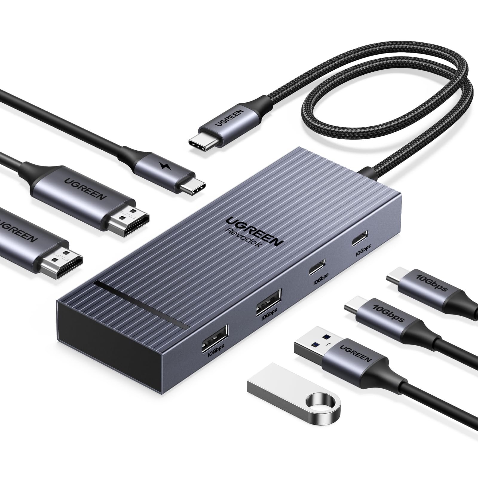 UGREEN USB C Docking Station Dual Monitor, 7-in-1 Aluminum Dock with 2 HDMI