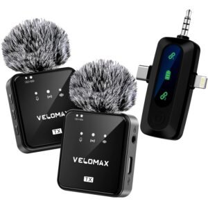 VELOMAX Wireless Mic for YouTube, Smartphone & Camera, 164FT Range, 3-in-1 Noise-Cancelling Wireless Microphone for Vlogging, Interviews & Video Recording