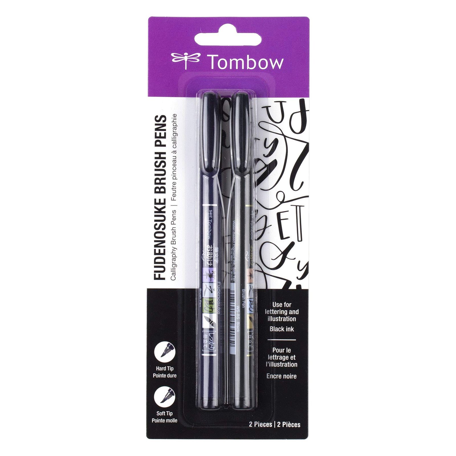 Tombow Fudenosuke Brush Pen 2 Pens Set with Soft and Hard Tip for Calligraphy