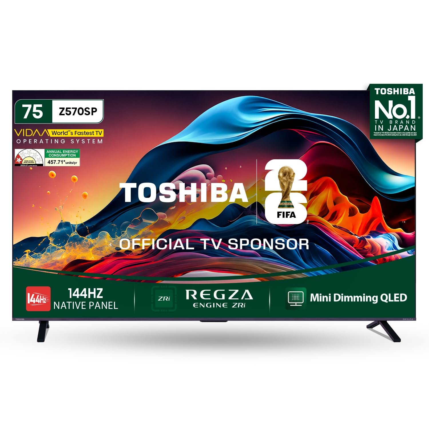 Toshiba 75 Inch 75Z570SP | Mini Dimming QLED | 144Hz Game Mode| Regza Engine ZRi | Dolby Vision.Atmos | Regza Power Audio | Hands-Free Voice Control