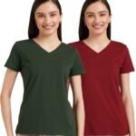 Amazon Brand – Symbol Women Cotton Stretch Regular Fit V Neck Half Sleeve T-Shirt (Available in Plus Sizes)