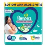 Pampers Complete Skin Comfort Pants, (NB,XS) 86 Count Anti-Rash Blanket, Lotion with Vitamin E & Aloe Vera, New Born, Extra Small Size Baby Diapers, Upto 5kg