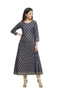 Yash Gallery Women’s Cotton Relaxed Fit Anarkali Plus Size Gold Printed Kurta