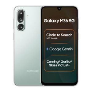 Samsung Galaxy M36 5G Mobile (Serene Green, 6GB RAM, 128GB Storage) | Google Gemini| Gorilla Glass Victus+ | 7.7mm | AI Enhanced 50MP OIS Triple Camera| Nightography| Lag-free Gaming | Without Charger