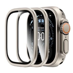 L K L?K 2 Pack for Apple Watch Ultra 2 / Ultra Screen Protector 49mm – 9H Tempered Glass + Titanium Alloy Frame [Stay Original] Waterproof HD Glass Film for iWatch Ultra 49mm, Titanium