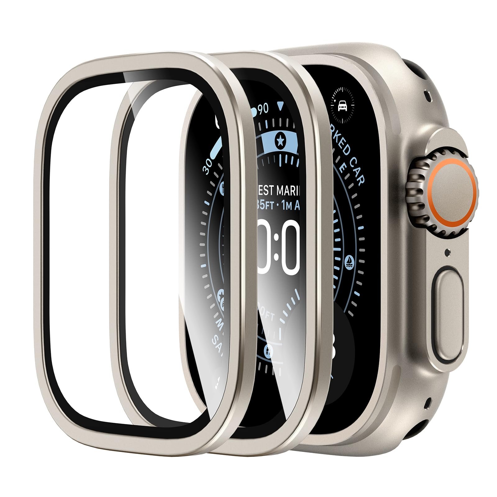L K L?K 2 Pack for Apple Watch Ultra 2 / Ultra Screen Protector 49mm – 9H Tempered Glass + Titanium Alloy Frame [Stay Original] Waterproof HD Glass Film for iWatch Ultra 49mm, Titanium