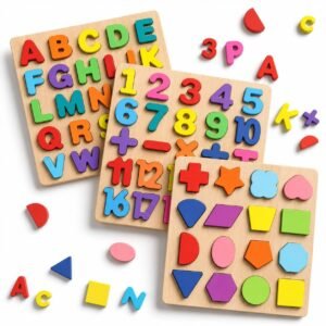 Novo Baby Wooden Learning Educational ABCD Board for Kids, Activity Toys for Toddlers & Preschoolers | ABCD Puzzle Set | Puzzle Toys for 2 Years Old Boys & Girls (Alphabets, Numbers & Shapes)