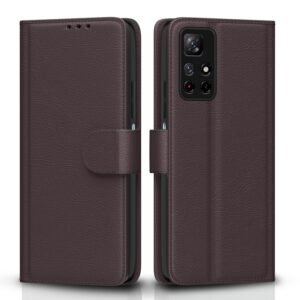 Pikkme Mi Redmi Note 11T 5G / Poco M4 Pro 5G Flip Case Leather Finish | Inside TPU with Card Pockets | Wallet Stand and Shock Proof | Magnetic Closing | Complete Protection Flip Cover (Coffee)