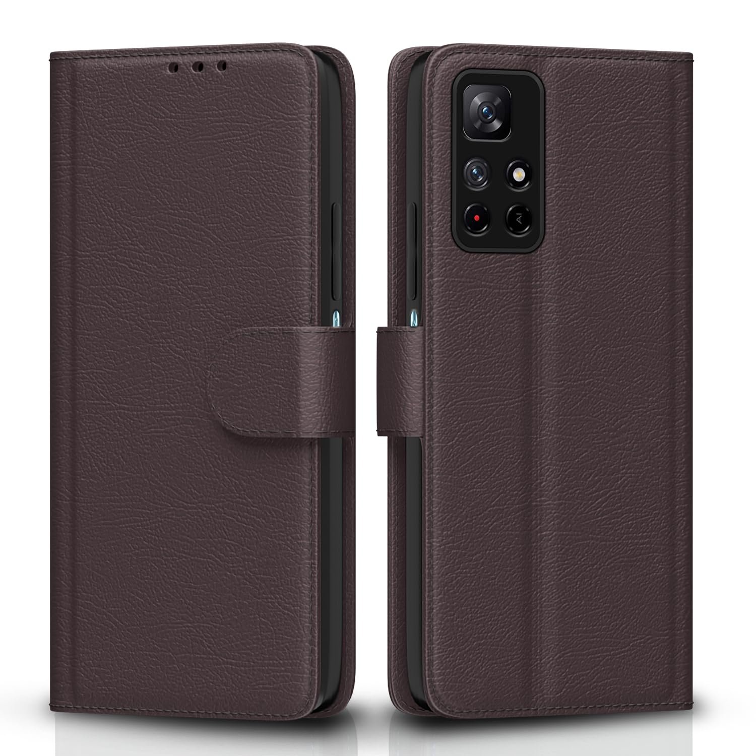 Pikkme Mi Redmi Note 11T 5G / Poco M4 Pro 5G Flip Case Leather Finish | Inside TPU with Card Pockets | Wallet Stand and Shock Proof | Magnetic Closing | Complete Protection Flip Cover (Coffee)