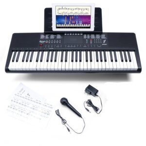 Juarez Octavé JRK660 61 Keys Portable Keyboard for Beginners 200 Rhythms, 200 Timbres, 40 Demo Songs, LED Display, USB Output, Teaching Mode, Mic, Adapter, Stickers, Sheet Stand