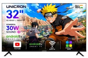 UNICRON TE 32 Inch Android Smart TV, HD Ready LED Television for Home, Gaming, Office with WiFi, 30W Sound with Premium Frameless Design, Built in Apps
