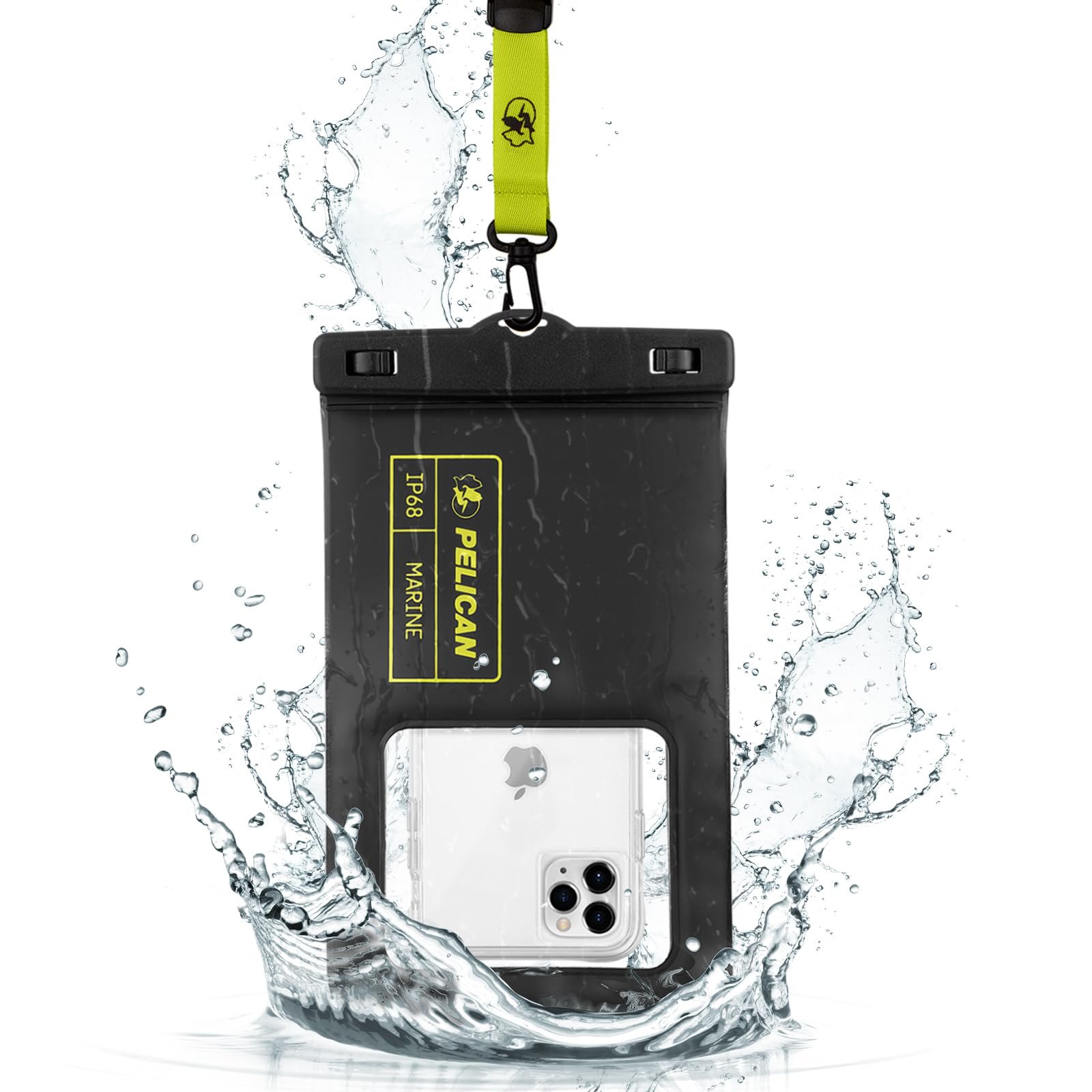 Pelican Marine IP68 Waterproof Phone Pouch (XL Size) – Black/Hi-Vis Yellow