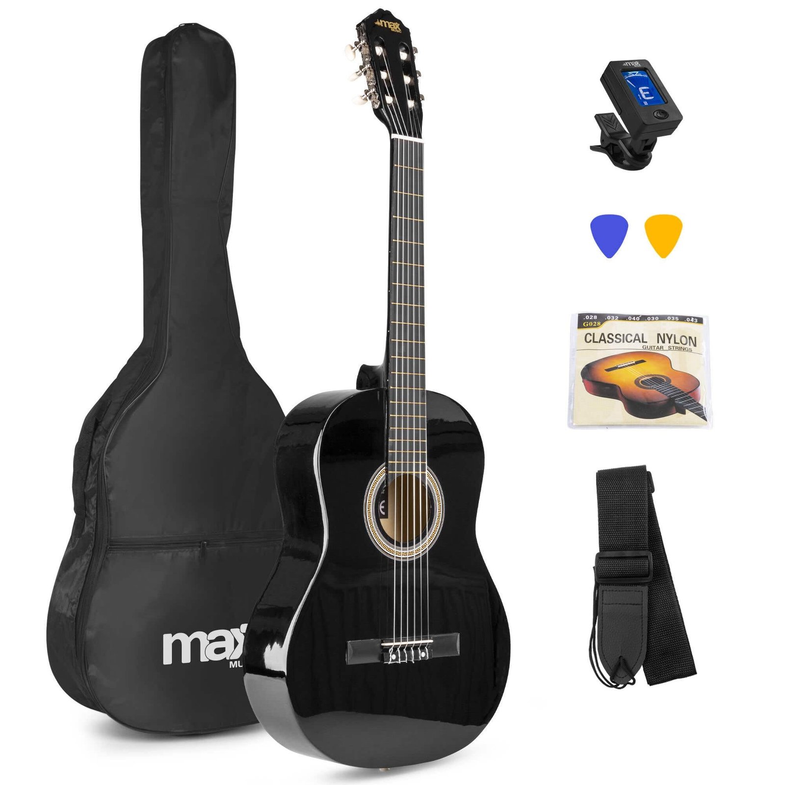 MAX SoloArt 40-Inch Full Size Classical Acoustic Guitar Starter Kit for Beginners & Adults – Includes Gig Bag, Tuner, Guitar Strap, Extra Strings & Picks | Designed & Engineered in Netherlands