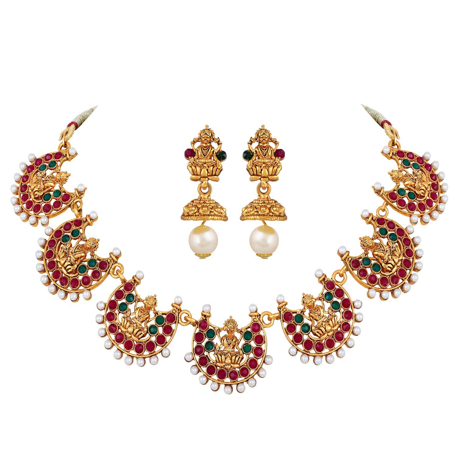 Shining Diva Fashion Latest 18k Gold Plated Traditional Temple Choker Necklace Wedding Party Stylish Jewellery Set for Women