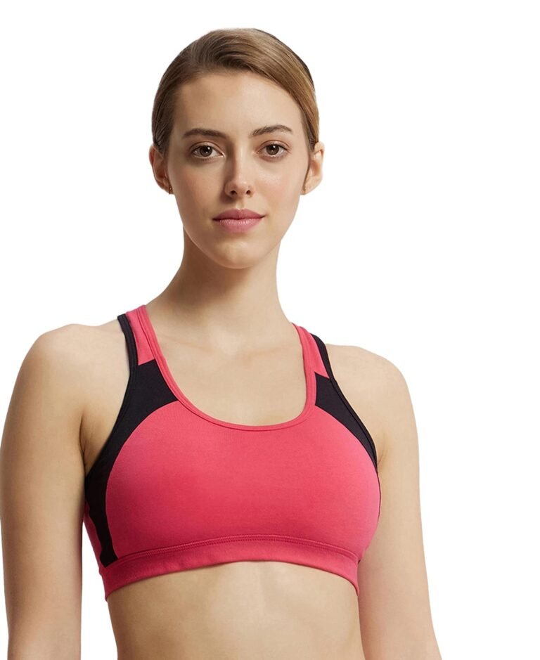 Jockey 1380 Women’s Wirefree Padded Super Combed Cotton Elastane Stretch Printed Full Coverage Racer Back Styling Active Bra with Stay Fresh and Moisture Move Treatment (Colors & Prints May Vary)
