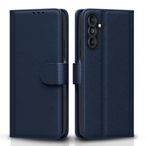 Pikkme Flip Cover Leather Finish | Inside TPU with Card Pockets | Wallet Stand and Shock Proof | Complete Protection Flip Case for Samsung Galaxy M14 5G(Blue)