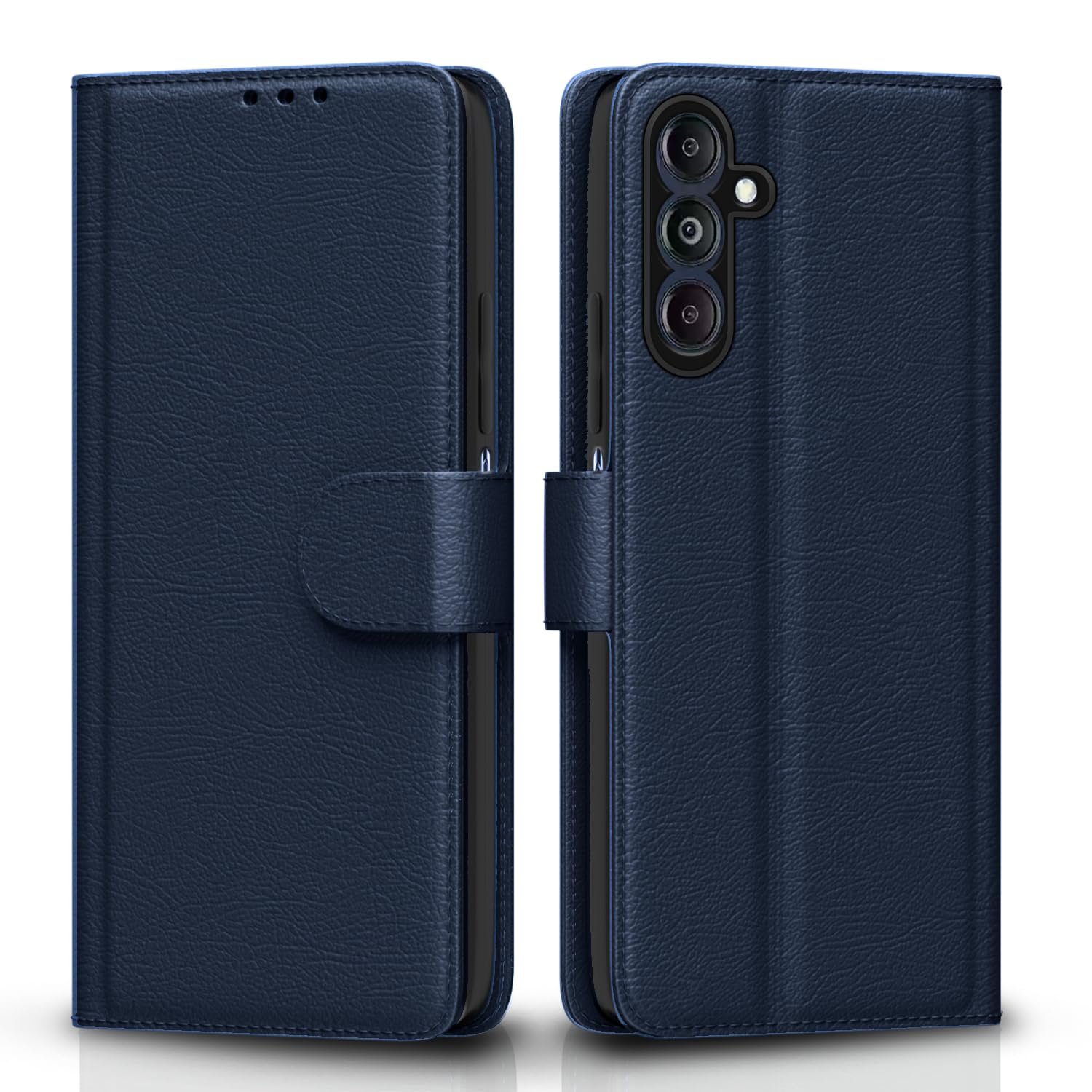 Pikkme Flip Cover Leather Finish | Inside TPU with Card Pockets | Wallet Stand and Shock Proof | Complete Protection Flip Case for Samsung Galaxy M14 5G(Blue)