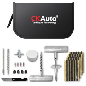 CKAuto Universal Tire Repair Kit, Heavy Duty Car Emergency Tool Kit for Flat Tire Puncture Repair, 36 Pcs Value Pack, Tire Plug Kit fit for Autos, Cars, Motorcycles, Trucks, RVs, etc.