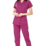 ZEYO Women’s Cotton Flash Printed Night Suit Set of Shirt & Pajama Set 5251 (Available in Plus Size)