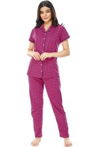 ZEYO Women’s Cotton Flash Printed Night Suit Set of Shirt & Pajama Set 5251 (Available in Plus Size)