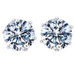 HIGHSPARK 925 Silver Solitaire Stud Earrings | 92.5 Sterling Silver & Round Brilliant Cubic Zirconia Tops for Men Women