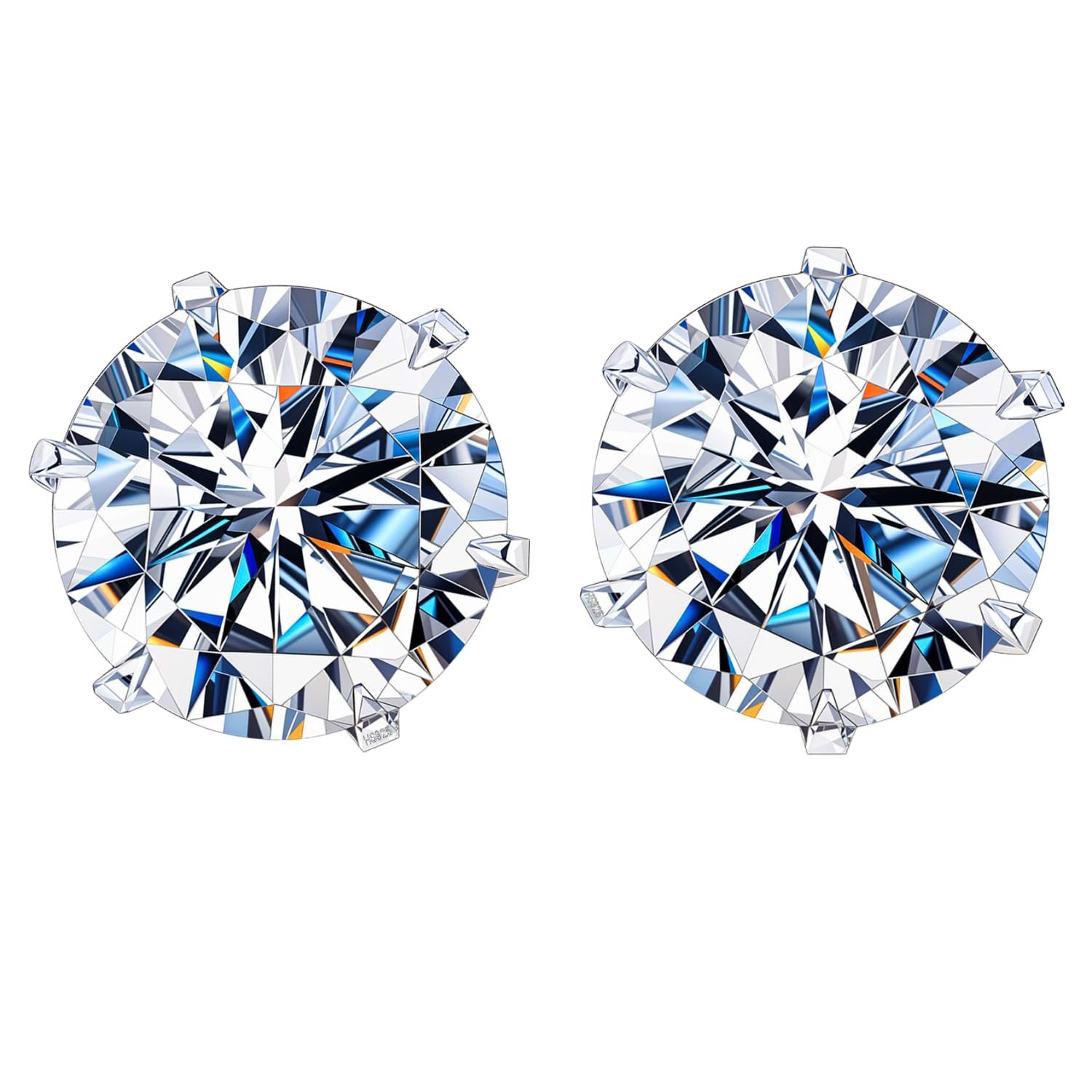 HIGHSPARK 925 Silver Solitaire Stud Earrings | 92.5 Sterling Silver & Round Brilliant Cubic Zirconia Tops for Men Women
