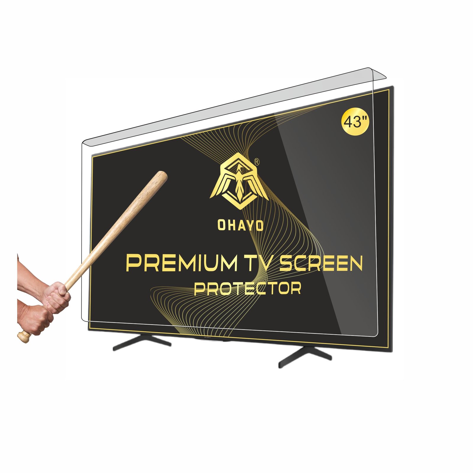 OHAYO 43 Inch Acrylic TV Screen Protector | Compatible with All 43 Inch LED, LCD, OLED, QLED & Smart TVs | 3mm Clear Protective Shield | Not Tempered, Not Glass | 9H Hardness | Military Strength | Scratch Resistant | Splash Resistant | Ultra HD Clarity | Easy Installation