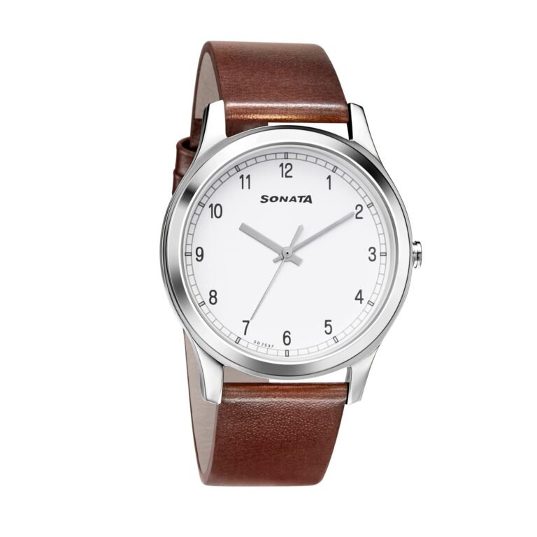 Sonata Quartz Analog White Dial Brown Leather Strap Watch for Men – NT7135SL03