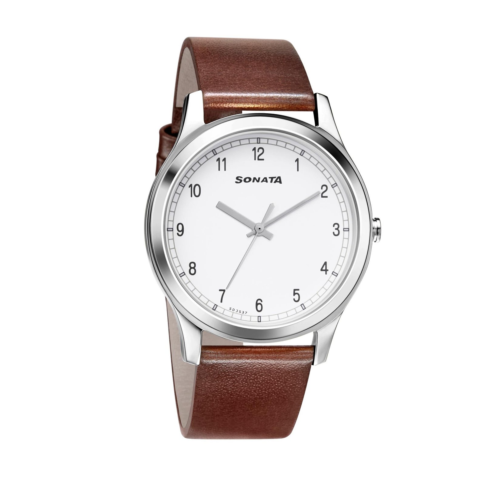 Sonata Quartz Analog White Dial Brown Leather Strap Watch for Men – NT7135SL03