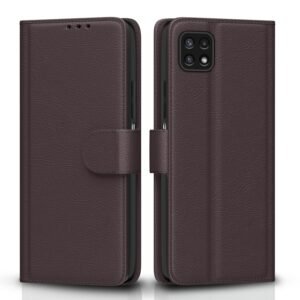 Pikkme Samsung Galaxy A22 5G Flip Case Leather Finish | Inside TPU with Card Pockets | Wallet Stand and Shock Proof | Magnetic Closing | Complete Protection Flip Cover (Coffee)