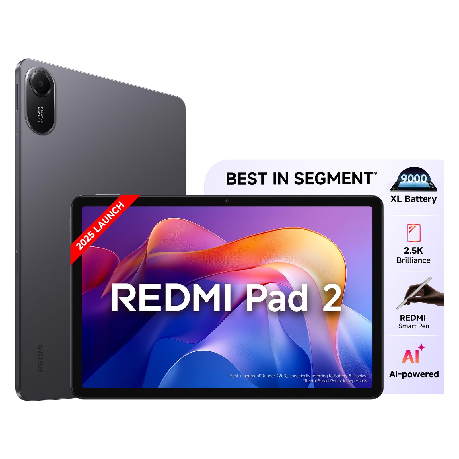 Redmi Pad 2, 11-inch (27.94 CM CM), LCD Display – 2.5K Sharp & Clear, 4GB RAM, 128GB ROM, Wi-Fi, Quad Speakers, Dolby Atmos, Graphite Grey, AI Enabled