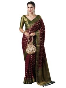 AKHILAM Women’s Viscose Ethnic Motif Printed Saree With Unstitched Blouse Piece