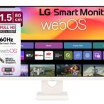 LG Smart Monitor 80cm (32 in) w/webOS Platform for Smart TV Experience, FHD 1920×1080, IPS, HDR10, Bluetooth, Screen Mirroring, Built-in Channels, ThinQ, 5Wx2 Speakers, HDMIx2, USB, 32SR50F, White