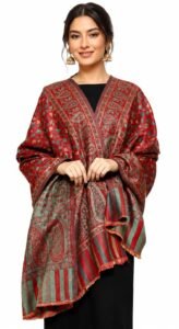 Weavers Villa Kani Poly Wool Shawl for Women Soft Warm Winter Stole with Traditional Kani Design, Elegant Ethnic Wrap for Wedding, Festive, Casual & Gifting Use, 100 x 200 cm