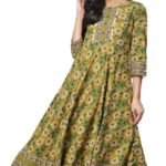 Yash Gallery Women’s Cotton Relaxed Fit Anarkali Floral Printed Kurta
