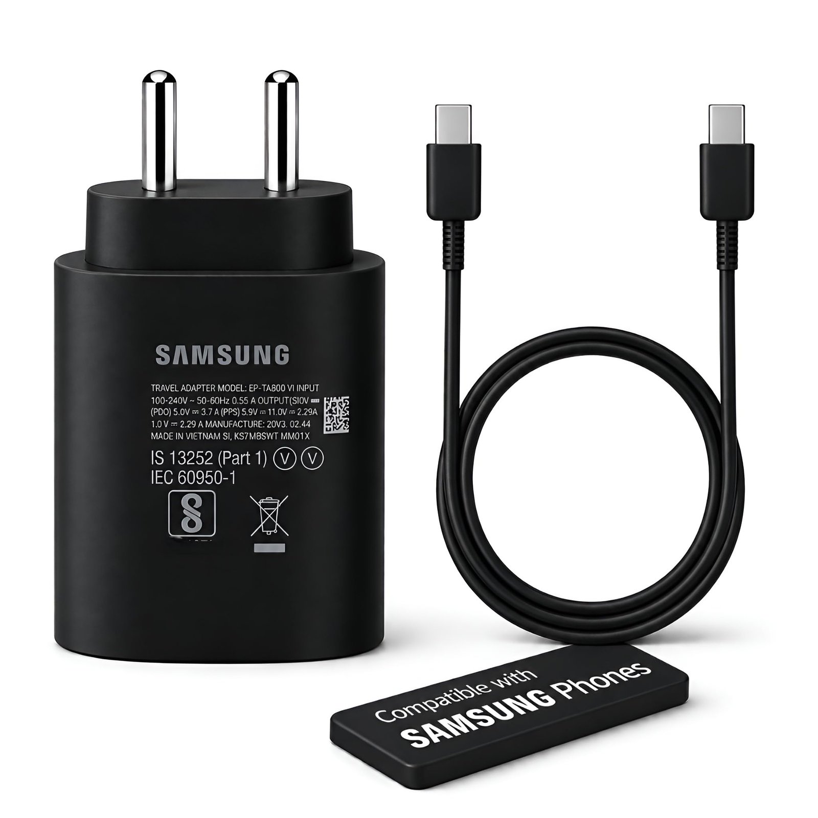 25W PD 3.0 Super Fast Charger Adapter with 1M Charging Cable, Black