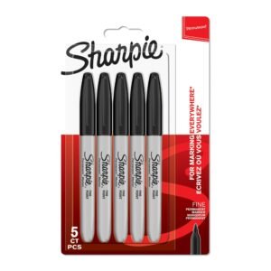 Sharpie Permanent Markers Fine Point Black 5 Count