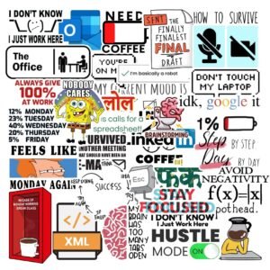 Corporate Office Sticker Pack– Set of 60 Waterproof Vinyl Self-Adhesive Stickers for Laptop, Journal, Scrapbook & Mobile Phone|Residue-Free Professional Office-Themed Decal (5.1×7.6 cm)