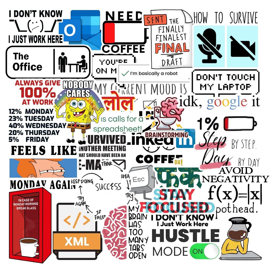 Corporate Office Sticker Pack– Set of 60 Waterproof Vinyl Self-Adhesive Stickers for Laptop, Journal, Scrapbook & Mobile Phone|Residue-Free Professional Office-Themed Decal (5.1×7.6 cm)