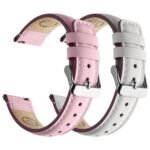 Fullmosa 2 Pack 18mm Leather Watch Bands Quick Release Watch Strap for Men Women, Soft Replacement Strap Wristband with Stainless Steel Buckle,18mm White&Silver/Pink&Silver
