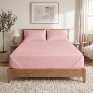 Blue Dahlia 100% Cotton, King Size/Double, Bedsheet (108″ x 108″) + 2 Pillow Covers, Silky Smooth Feel, 300TC Dotted Premium Bedsheet, Colour: Soft Pink