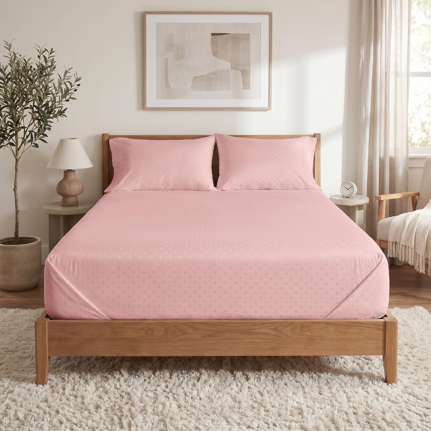 Blue Dahlia 100% Cotton, King Size/Double, Bedsheet (108″ x 108″) + 2 Pillow Covers, Silky Smooth Feel, 300TC Dotted Premium Bedsheet, Colour: Soft Pink