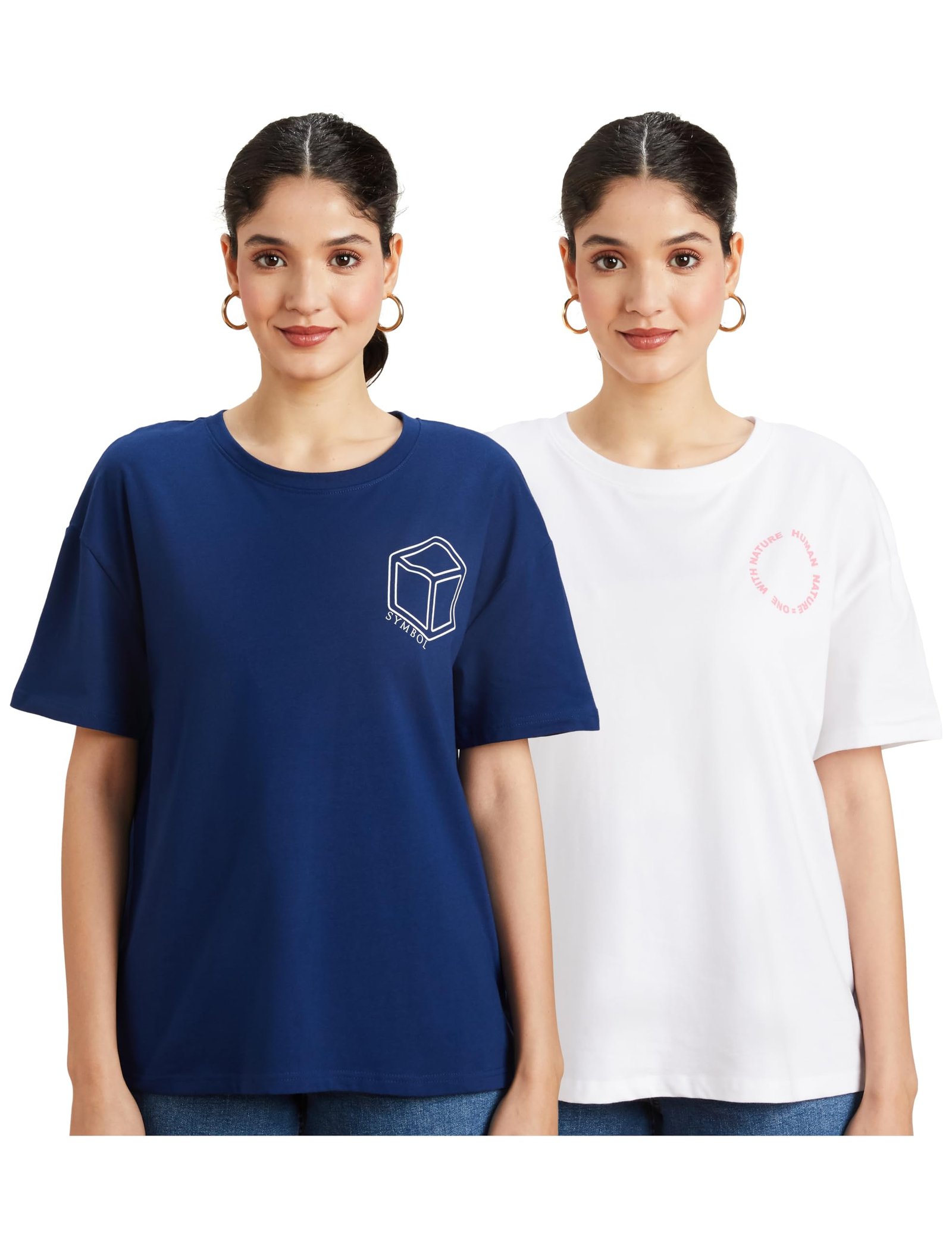 Amazon Brand – Symbol Women Cotton Stretch Oversized Fit Round Neck Half Sleeve T-Shirt (Available in Plus Sizes)