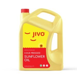 Jivo Cold Pressed Sunflower Oil 5 Litre | High in Polyunsaturated Fats | Vitamin A and D Fortified | Cholesterol Free Edible Oil | Ideal for Roasting, Frying, Baking, and All Types of Cuisines