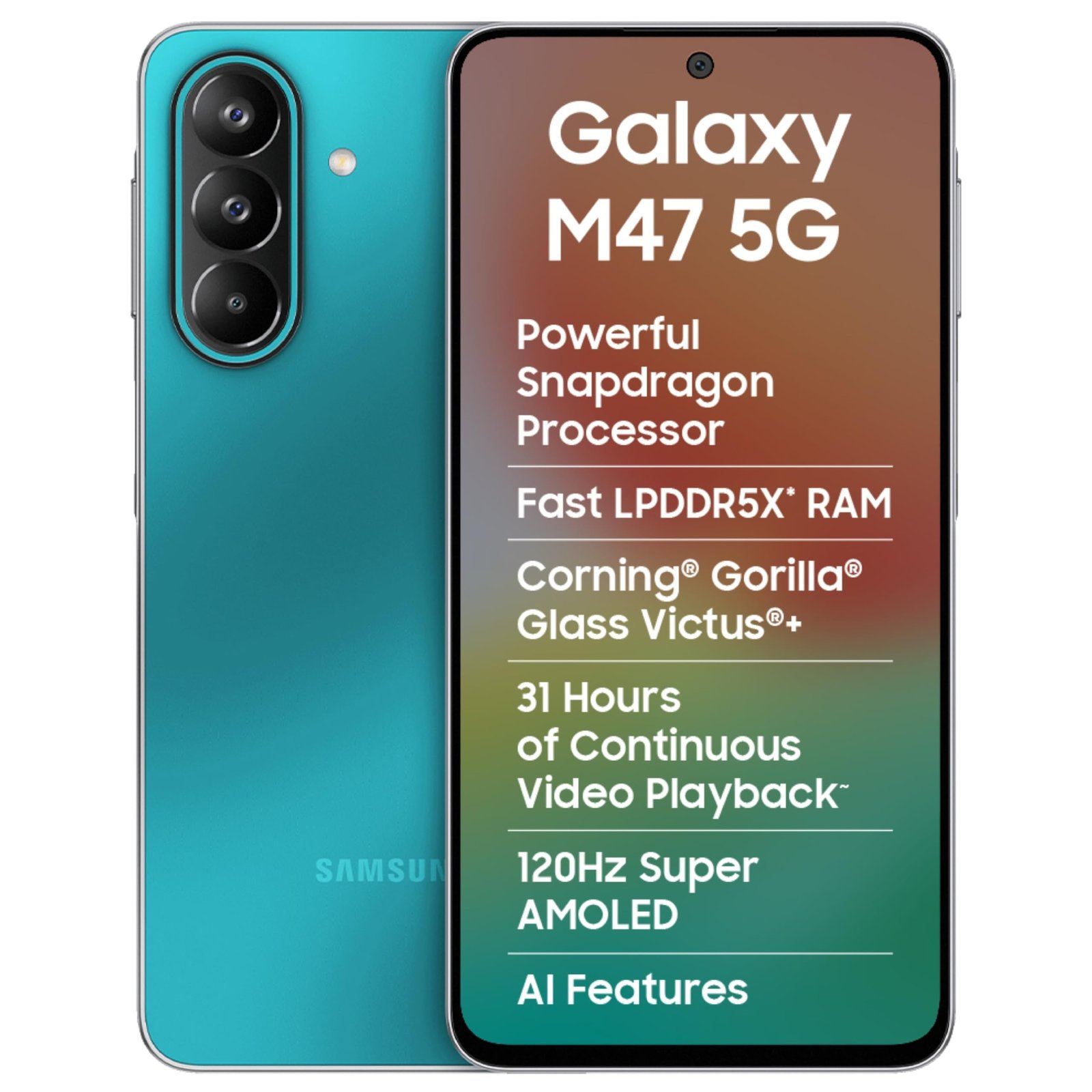 Samsung Galaxy M47 5G Mobile (Blaze Blue, 6GB RAM, 128GB Storage, 6000mAh Battery)| 50MP OIS| Snapdragon Processor| LPDDR5X RAM,UFS 3.1 Storage| Gorilla Glass Victus+| sAMOLED| Knox Security| AI
