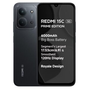 Redmi 15C 5G Prime Edition (Midnight Black, 6GB + 128GB) | Massive 6000mAh Battery | Segment’s Largest 17.53cm Display Up to 120Hz | MediaTek Dimensity 6300 | 33W Fast Charging | 50MP AI Dual Camera