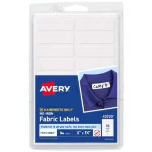 Avery No-Iron Fabric Labels, Washer & Dryer Safe, Handwrite, 1/2″ x 1-3/4″, 54 count (Pack of 1)