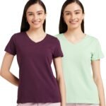Amazon Brand – Symbol Women Cotton Stretch Regular Fit V Neck Half Sleeve T-Shirt (Available in Plus Sizes)